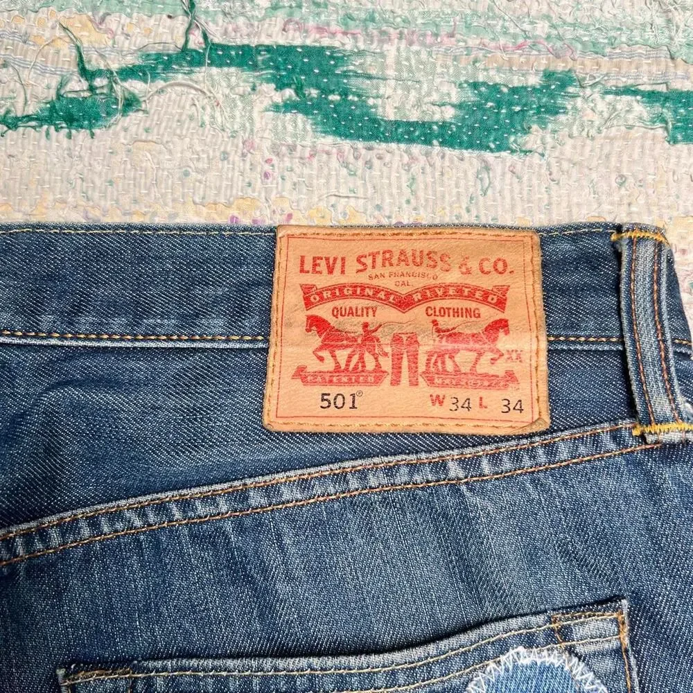 Custom upcycled levis 501 patchwork jeans Size 34x29